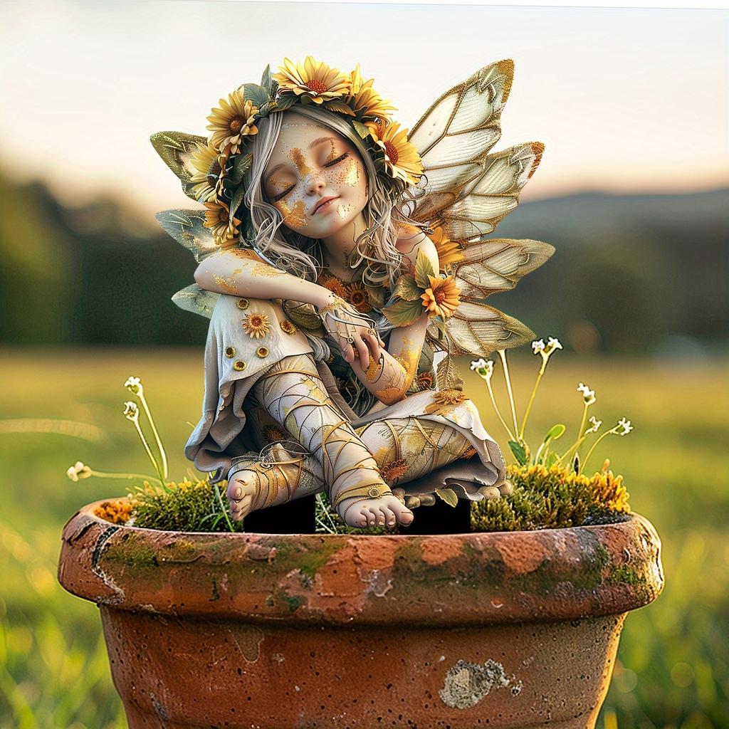 Sunflower Elf Acrylic Garden Stake - 11.8"X7.9" Boho-Chic Yard Art, Flower Pot Landscape Decor, Outdoor Sun Catcher Sign