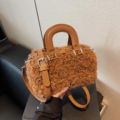 Women's Small Square Lamb Wool Bags Autumn New Casual Versatile Mini Retro Bags Contrasting Fur Mini Crossbody Bags