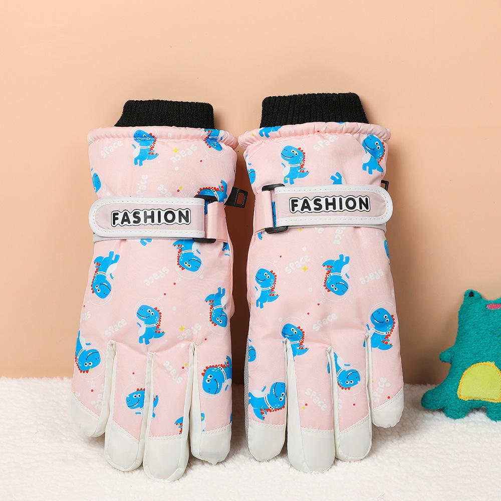 Children's Ski Gloves Outdoor Winter Warmth Plus Velvet Thickening Play Snow Windproof Boys and Girls Water Splashing Cold Proof Gloves