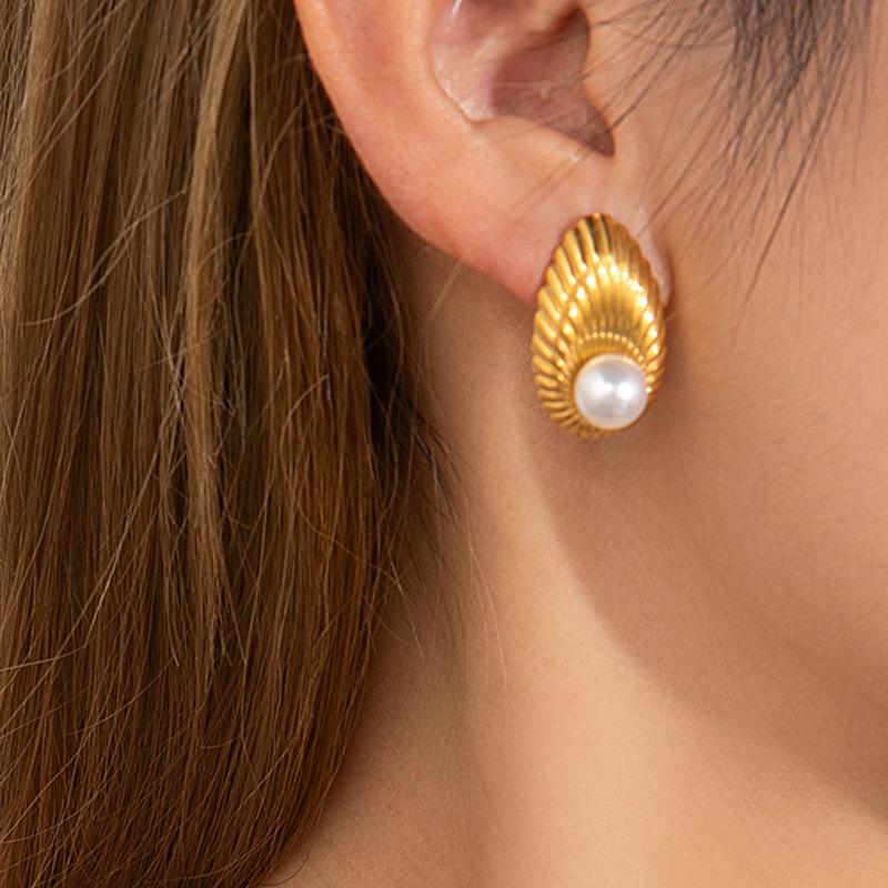 Fashion Stainless Steel Pearl Earrings For Women Geometric Irregular Metal Stud Earring Trendy Jewelry Gift