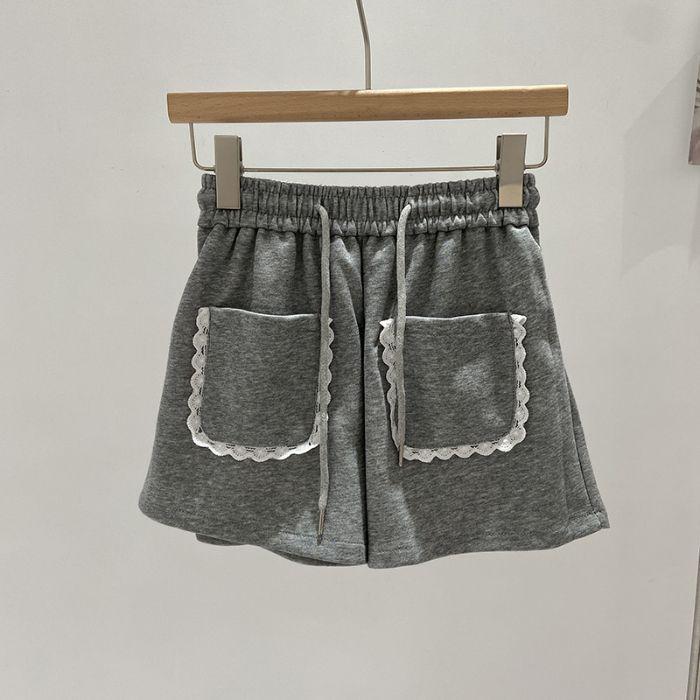 Petite Women's Grey Lace Athletic High Waist Shorts - Summer Casual Slimming Wide Leg 2025