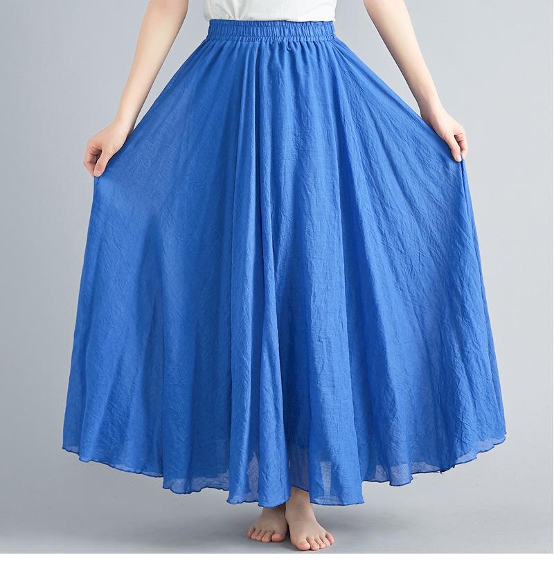 Plus Size Cotton Linen Midi Skirt - 42 Colors, Solid A-Line Style, 2 Yards Long.