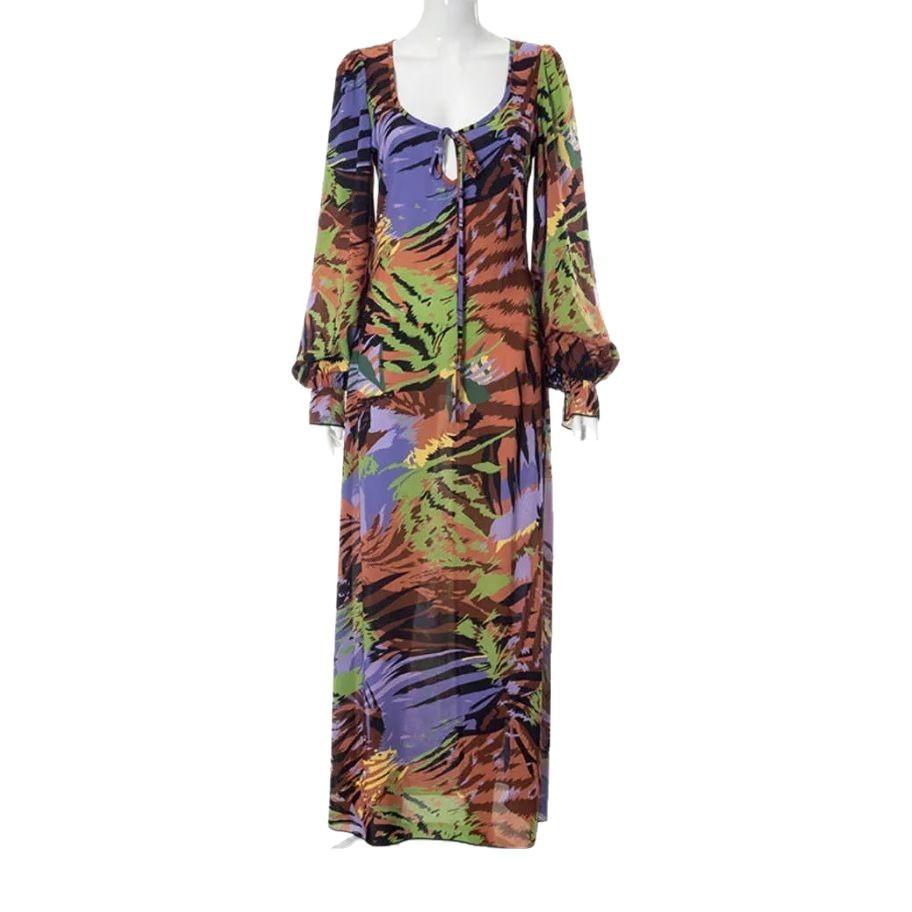 European And American New Sexy Women'S Printed Retro Lantern Sleeve Dress