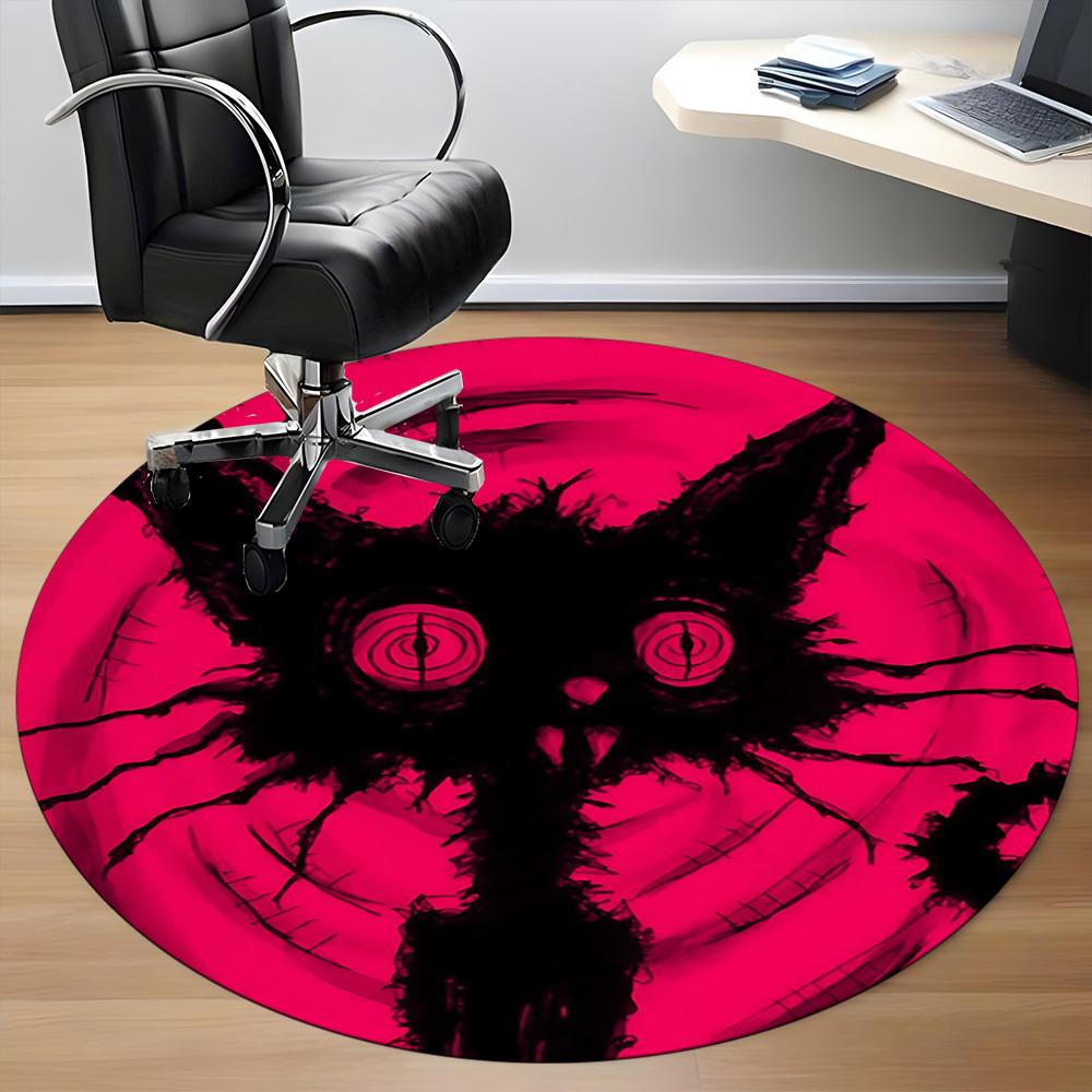 1PC Cat Night Office Round Area Rug, Mat Suitable For Office, Under Office Chairs Bedroom Living Room Home Decor, Room Deco
