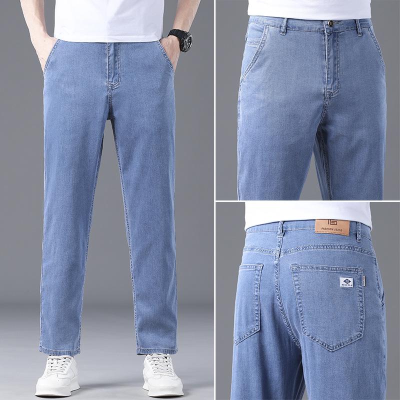 Jeans Men's Nine-Point Tencel Soft Lyocell Jeans Men's Summer Thin Straight Leg Loose Casual Nine-Point Pants