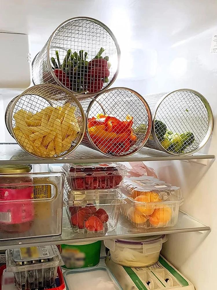 Portable BBQ Basket Stainless Steel Rolling Grilling Basket Wire Mesh Cylinder Grill Basket Round Outdoor Camping Barbecue Rack