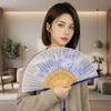 Chinese Ancient Style Portable Folding Fan Classical Wooden Handle Dancing Fan with Tassels Traditional Decorative Fan