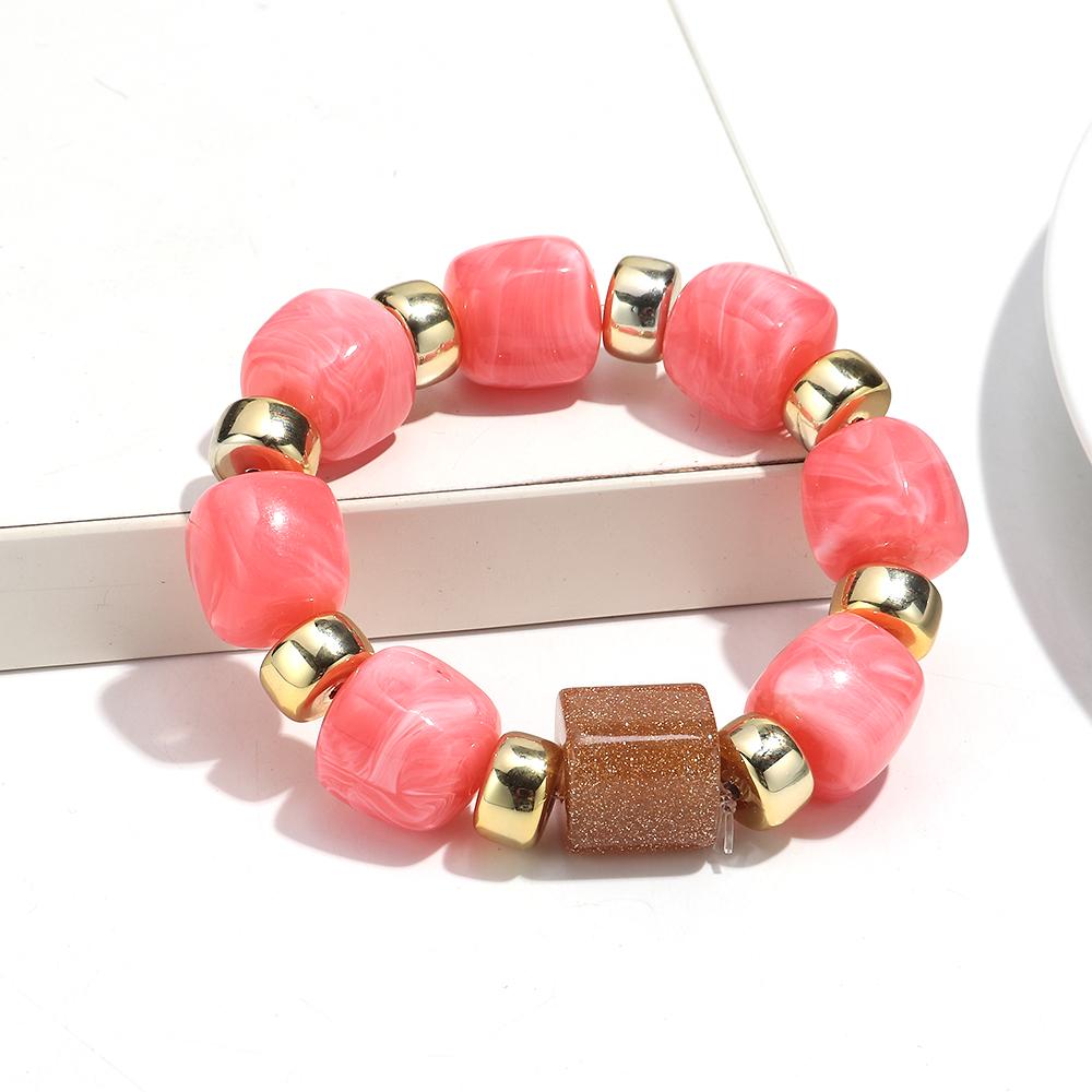 Fashion Acrylic Big Square Beads Bracelet for Women New Trendy Colorful Imitation Stone Strechy Bracelets Statement Jewelry Gift