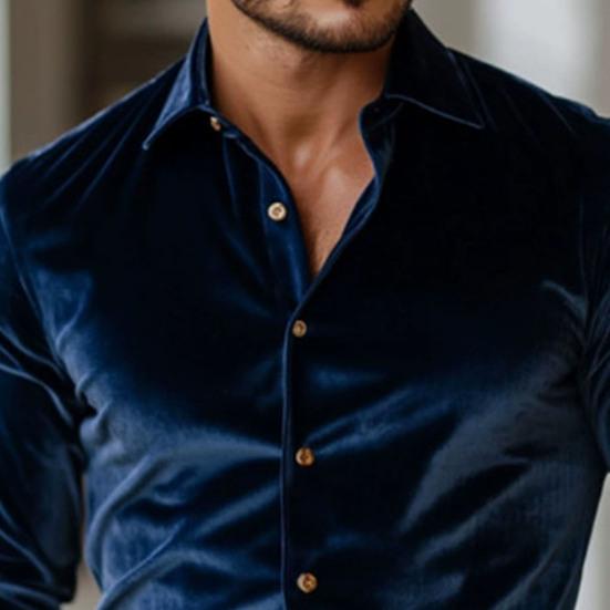 Męska Koszula Aksamitna z Długim Rękawem Zapinana na Guziki Kołnierzyk Gładki Kolor Casualowa Formalna Koszula na Imprezy Randki Biuro
