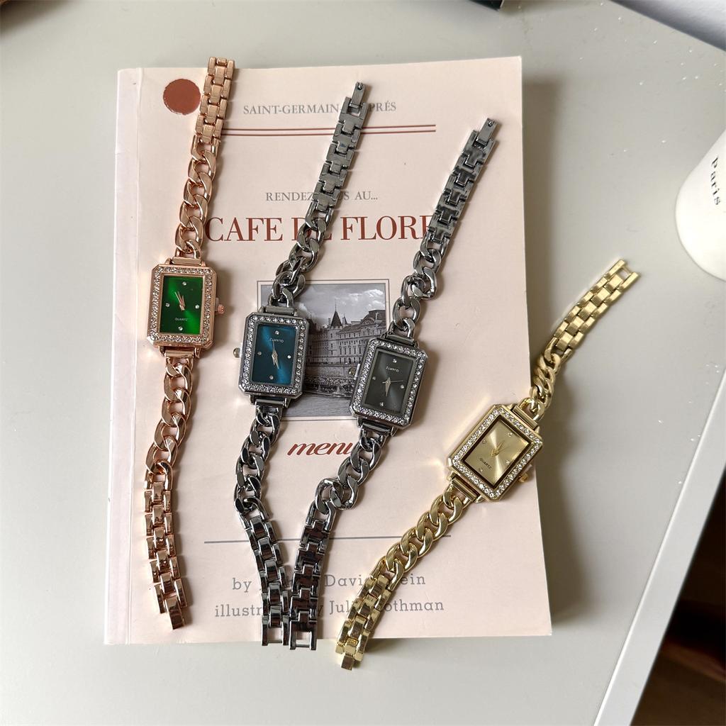 Niche Fashion Medieval Temperament Bracelet Watch Square Drill Edge Quartz Watch High-End Chain Women'S Watch