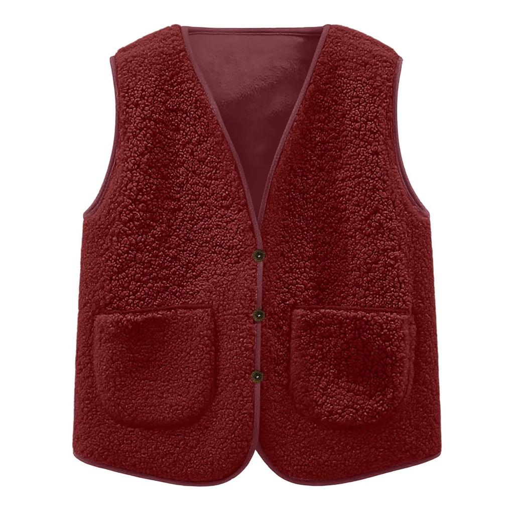 Girls' Fashionable Casual Solid Color  Plush Short Vest Jacket