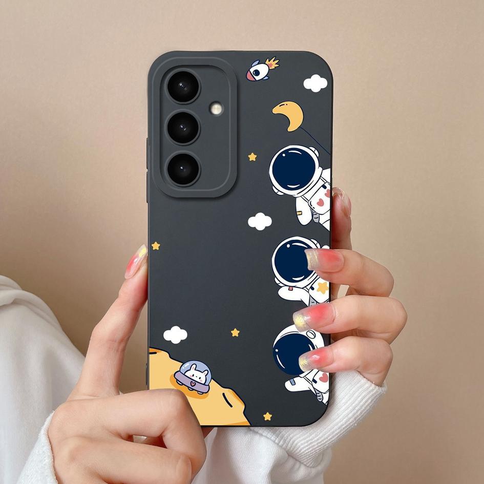 Módní pilotní pouzdra kryty pro Samsung S25 Plus Ultra A05 A16 A56 A26 A36 F14 A05S Cool astronautský vzor Super nárazuvzdorný tekutý silikon pro Samsung