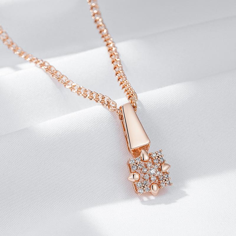 Rose Gold Color Crystal Flower Pendant Necklace For Women Full Shiny Natural Zircon Accessories Daily Fine Jewelry