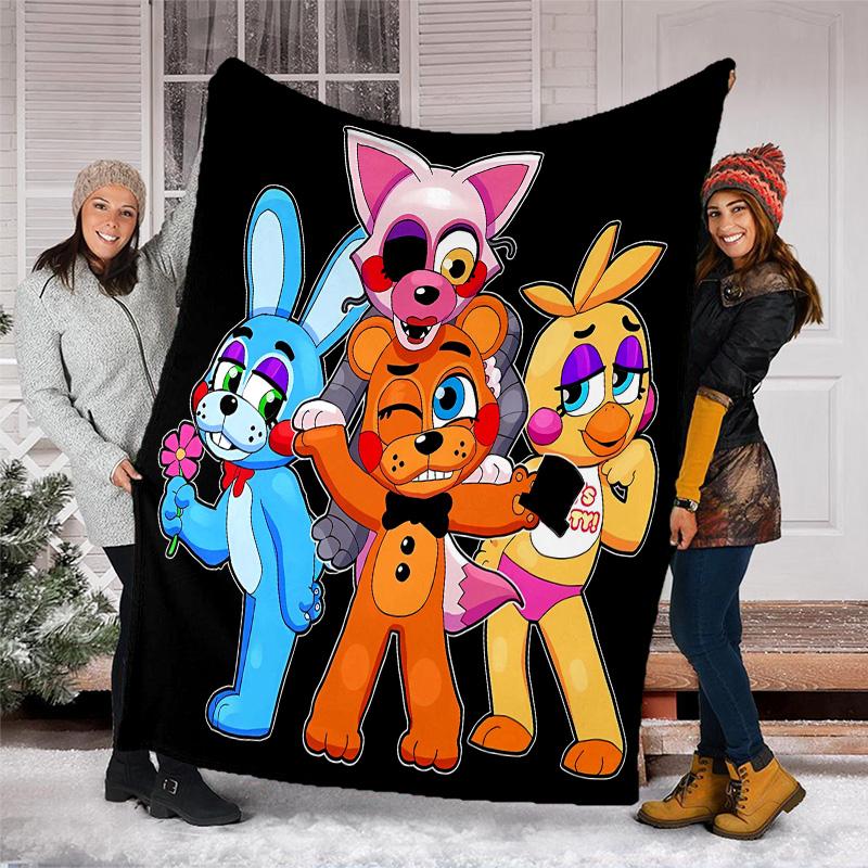 1pc Freddy bear1 Theme Blanket - Digital Print, Polyester, Cozy for All Seasons, Perfect for Outdoor, Camping, and Travel
