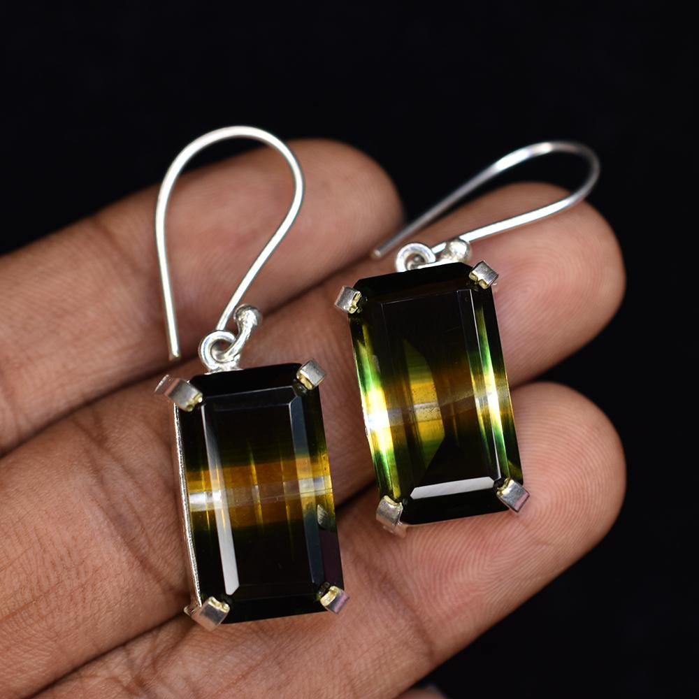 54.75 Ct NATURAL Tourmaline CERTIFIED Bi-Color Emerald Earring Pair Gemstone MY.ER-29-NS