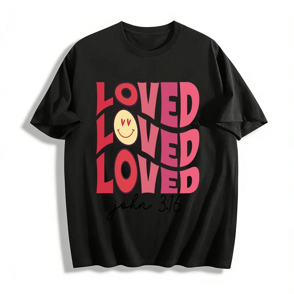 John 3:16 Loved Graphic Tee Retro Smiley Print Christian Faith T-Shirt Pure cotton T-shirt XXS