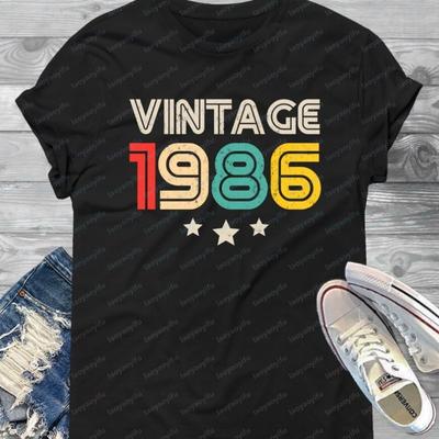 Vintage 1986 Unisex Jersey T-Shirt 40. Geburtstagsshirt 40. Geburtstag für Sie Ihn Grafik T-Shirts Y2k Oberteil Übergroßes T-Shirt Oberteile