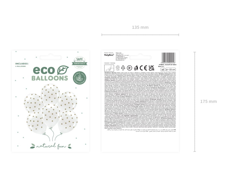 Partydeco Balony Eco 33 Cm Białe W Złote Gwiazdki 6 Szt