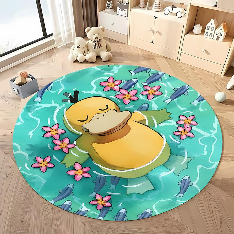 Various Styles and Sizes Pokemon Psyduck Cartoon Round Carpet Bedroom Living Room Sofa Study Desk Seat Mat Kids Room Decor Rug