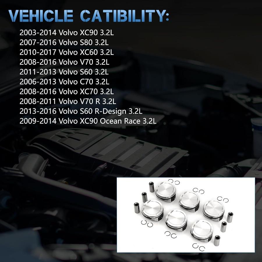 

6 шт. Оновлений комплект поршневих кілець для Volvo S80 XC60 XC90 з двигуном 3.2 L6 B6324S, пряма заміна стандартного OE United States