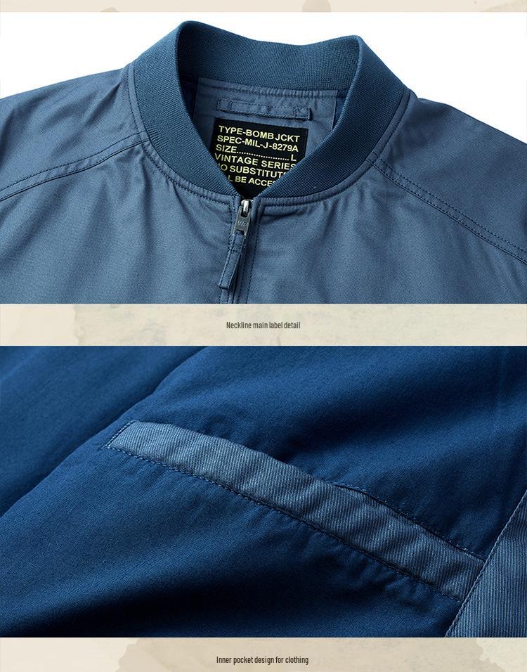 Men's Spring/Autumn Pilot Jacket - Pure Cotton American Baseball Style, Thin and Short.