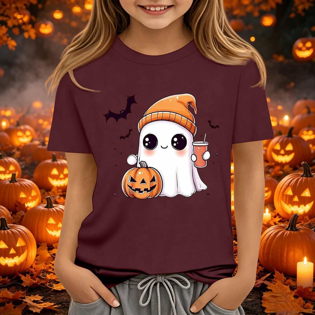 Kids Halloween Printed Round Neck Short Sleeve T-Shirt Casual Loose Fit