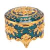 Vintage Jewelry Box Zinc Alloy Round Exquisite Hand Carved Gold Flower Pattern Versatile Storage Case for Ring Earring Necklace