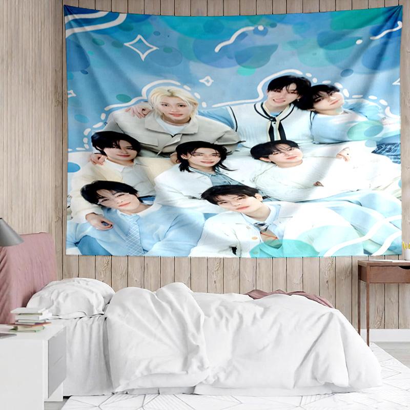 1PC K-pop Stars And Cute Bears K-pop music group Tapestry Accessories for Bedroom,Livingroom, dormitory Room Wall Decor Fan Birthday Gifts