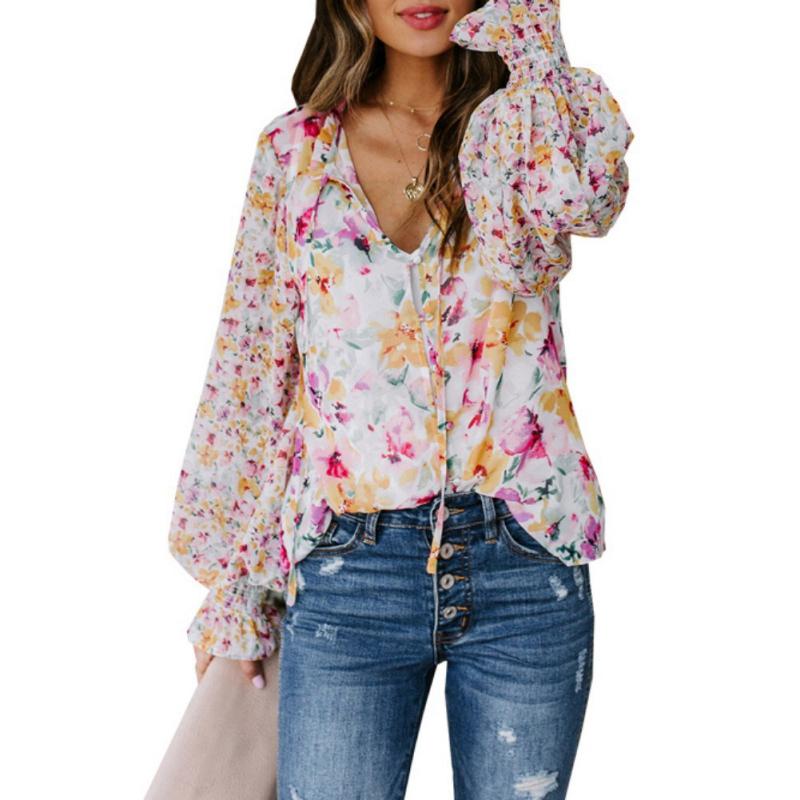 Women's Chiffon Shirt Cardigan Loose Floral Pattern Top Blouse