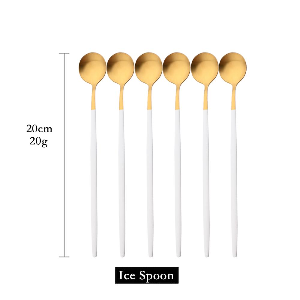 6Pcs Matte Black Long Hangdle Spoon For Stirring Drink Steainless Steel Gold Dinnerware Tableware Cutlery Ice Cream Spoon Set