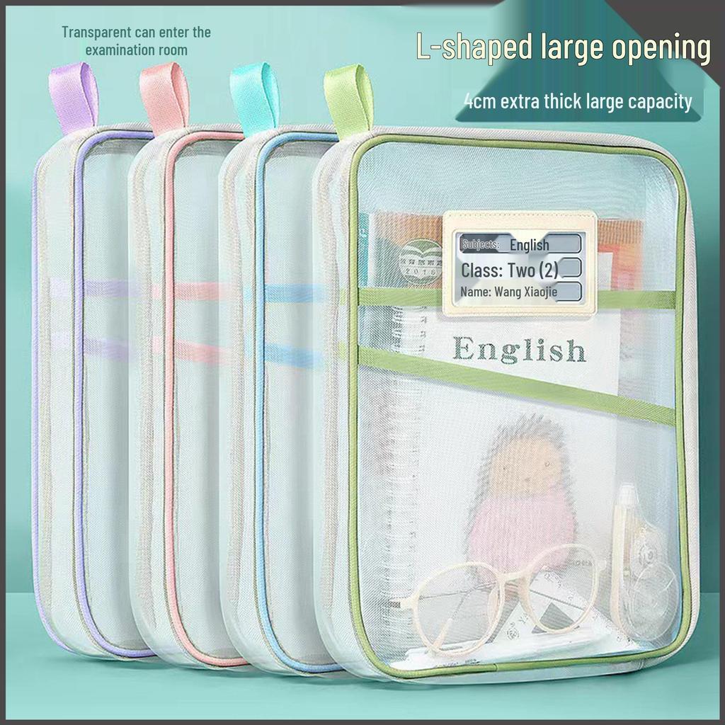 A4 Transparent Mesh File Bag for Student Papers and Workbooks