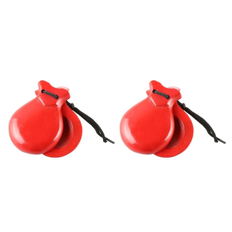 2Pcs Traditional Castanet Wood Spanish Castanets Flamenco Dance Castanets with String Hand Clapper Orff Music Instrument красный