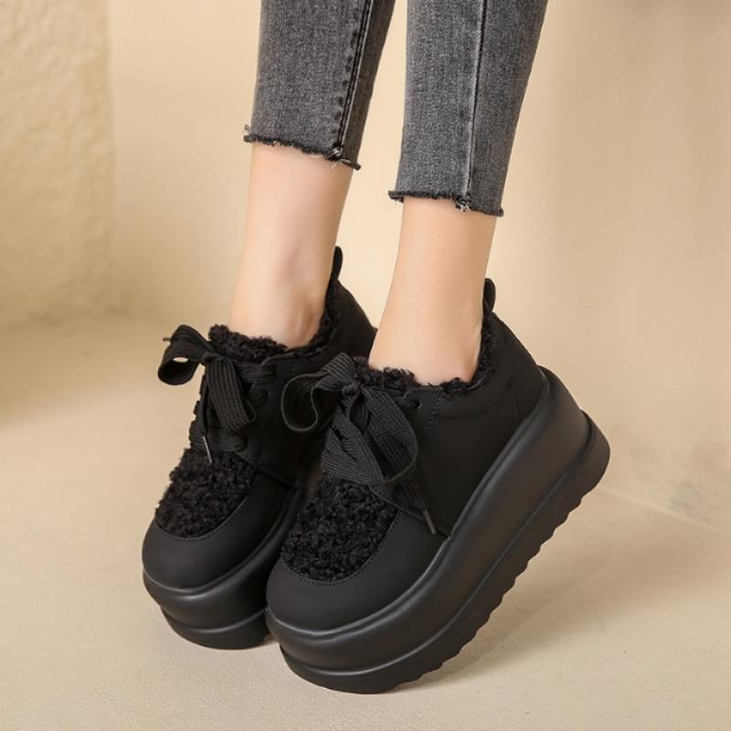 Fashion Women Thick Sole Snow Sneakers New Winter Slip-on Plush Warm Cotton Shoes Woman Outdoor Non Slip Fluffy Platform Fur Shoes 7.5CM