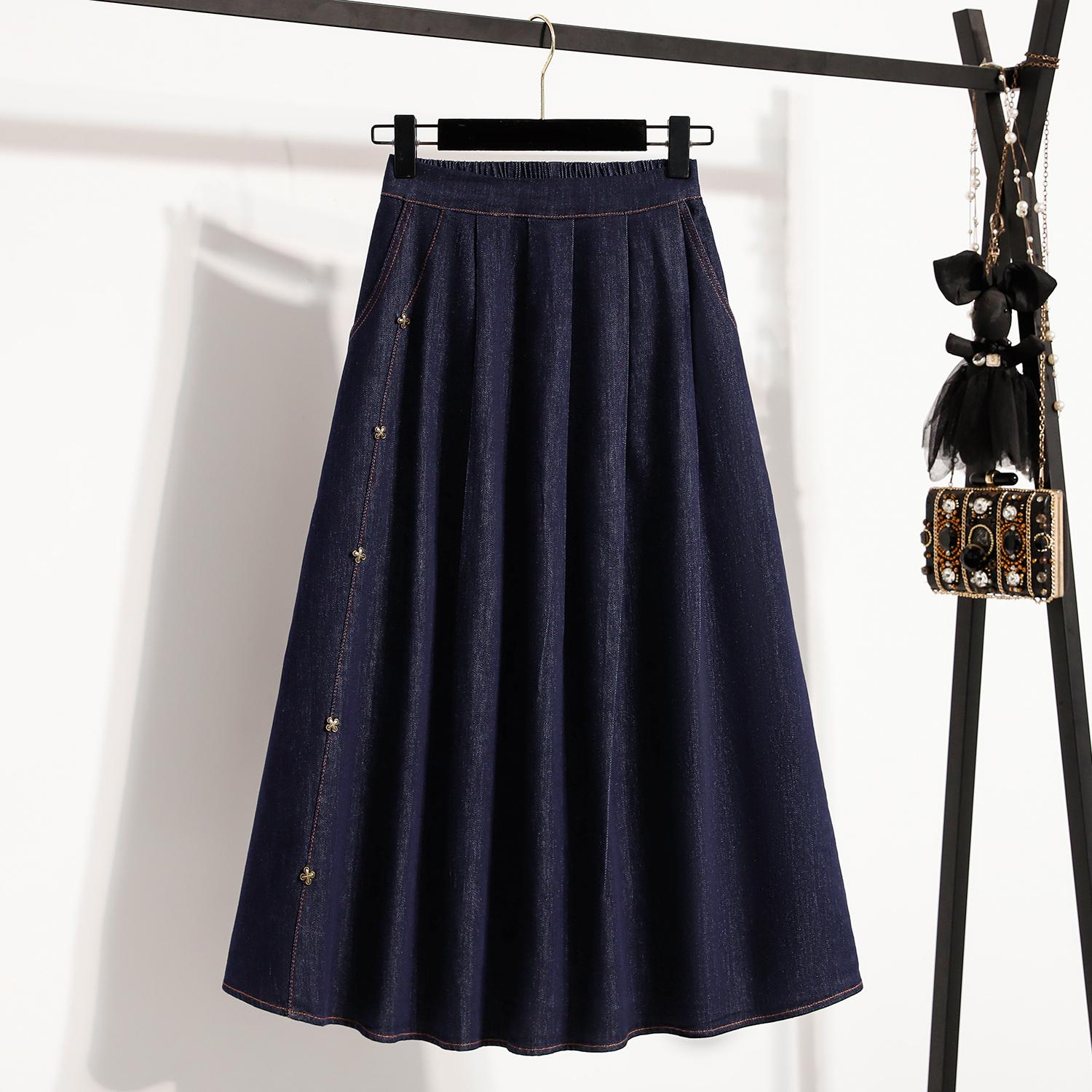 

DIMANAF 2025 Летние эластичные джинсовые юбки больших размеров для женщин, А-силуэта, свободные, с высокой талией, винтажные 5XL синий