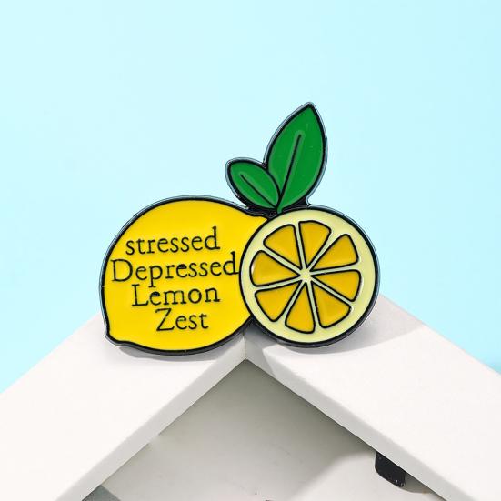 Zinc Alloy Brooch Pin, Lemon Fruit Shape Outline Brooch with Enamel Coloring, Fade-Resistant Pin for Clothing Canvas Bags Hats