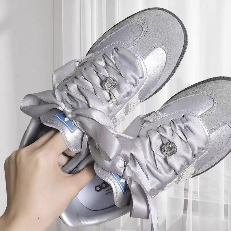 Fashion Shoes Cswo01 Men's Silver/Gray 2 Cm Widened Silk Satin Shoelaces For German Training Shoes Diy Silk Ribbon Laces Sneakers Casual Sport Sholes Laces 80Cm