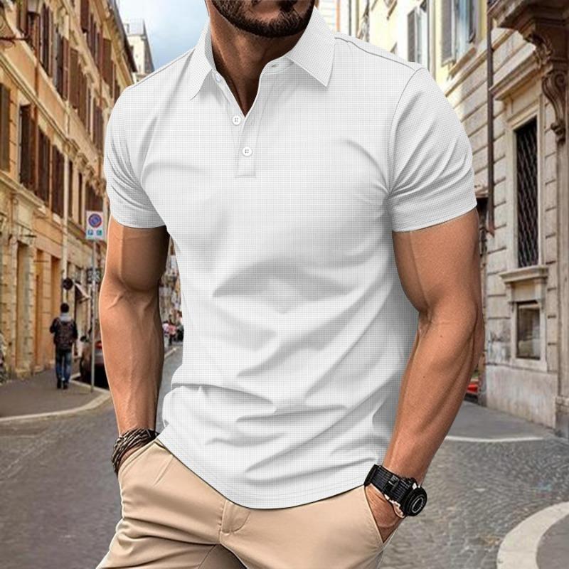 

Mens Casual Solid Color Polo Shirt Short Sleeve Button Down Top S білий