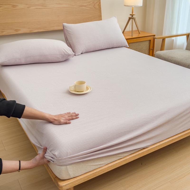 Luxury check style 100% Cotton Bed Sheet Fitted Sheet With Elastic Mattress Cover Couple Bed Linen Bedding Queen King Size