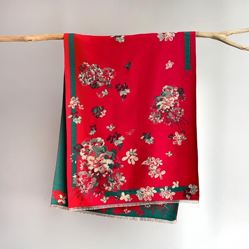 

Осень и зима новый цветок модная декорация средний и длинный имитация кашемира теплый шарф женская шаль для кондиционера для мамы 180x65cm красный