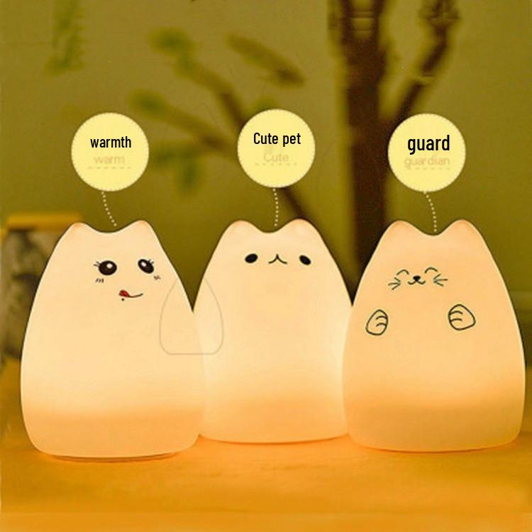 Rechargeable Cat-Shaped Silicone Night Light with Remote for Breastfeeding - Colorful, Tap-Control Atmosphere Lamp