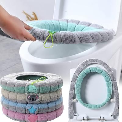 4pcs Soft Toilet Seat Cover Pads Thicker Warmer Stretchable Washable Cloth Toilet Fits All Oval Toilet Seats