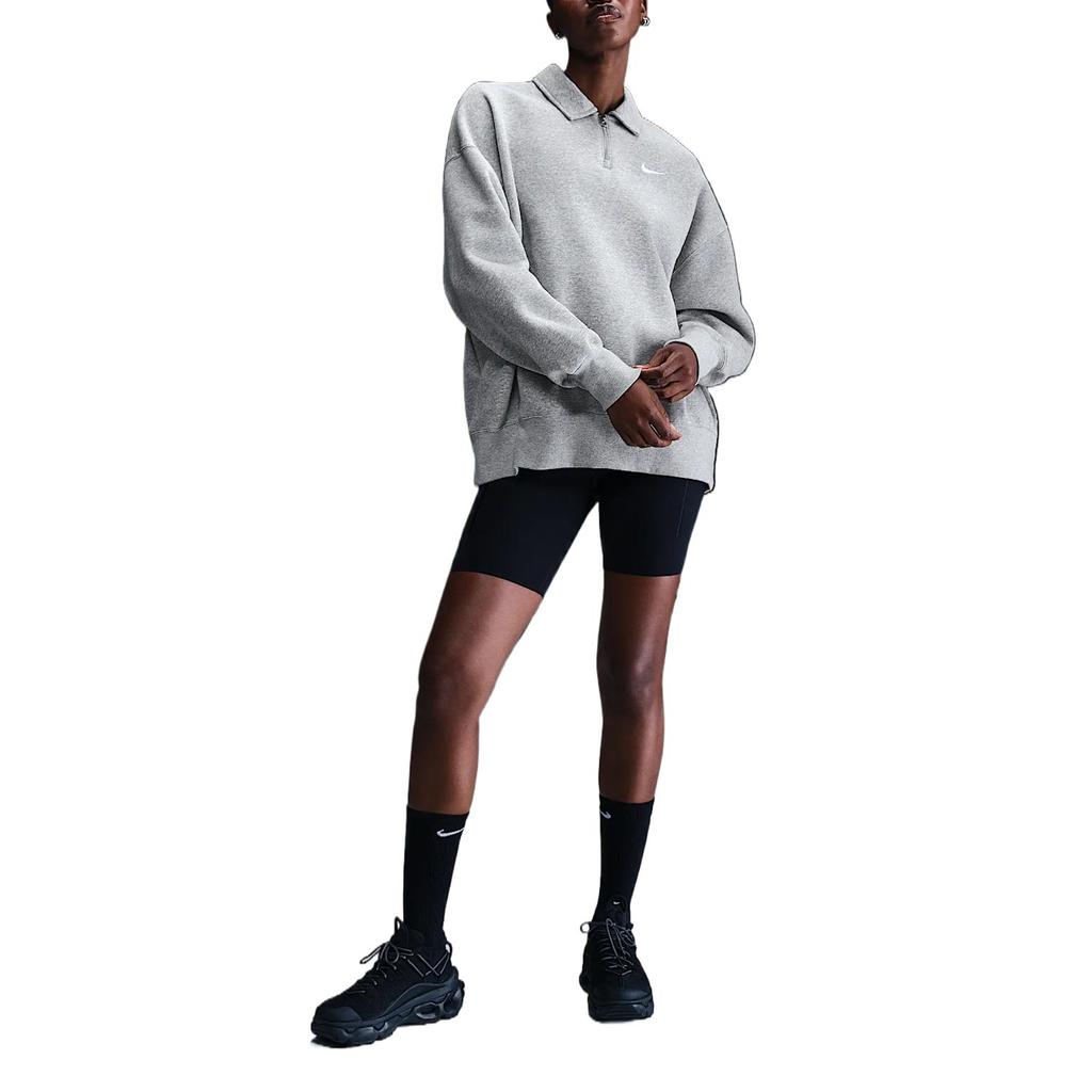 Nike Sportswear Phoenix Fleece Swoosh Long Sleeve Polo Shirt Women tops Dark-Gray FZ3207-063