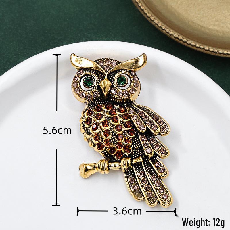 European Retro Rhinestone Owl Brooch - Animal Shaped Lapel Pin for Fashionable Suit Accessory