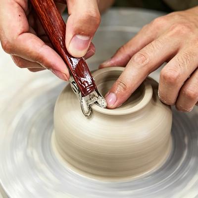 Wooden Handle Clay Foot Cutter Pottery Ceramic Carving Knife DIY Clay Sculpting Tool for Pottery Wheel Bowl Cup Bottom Trimming