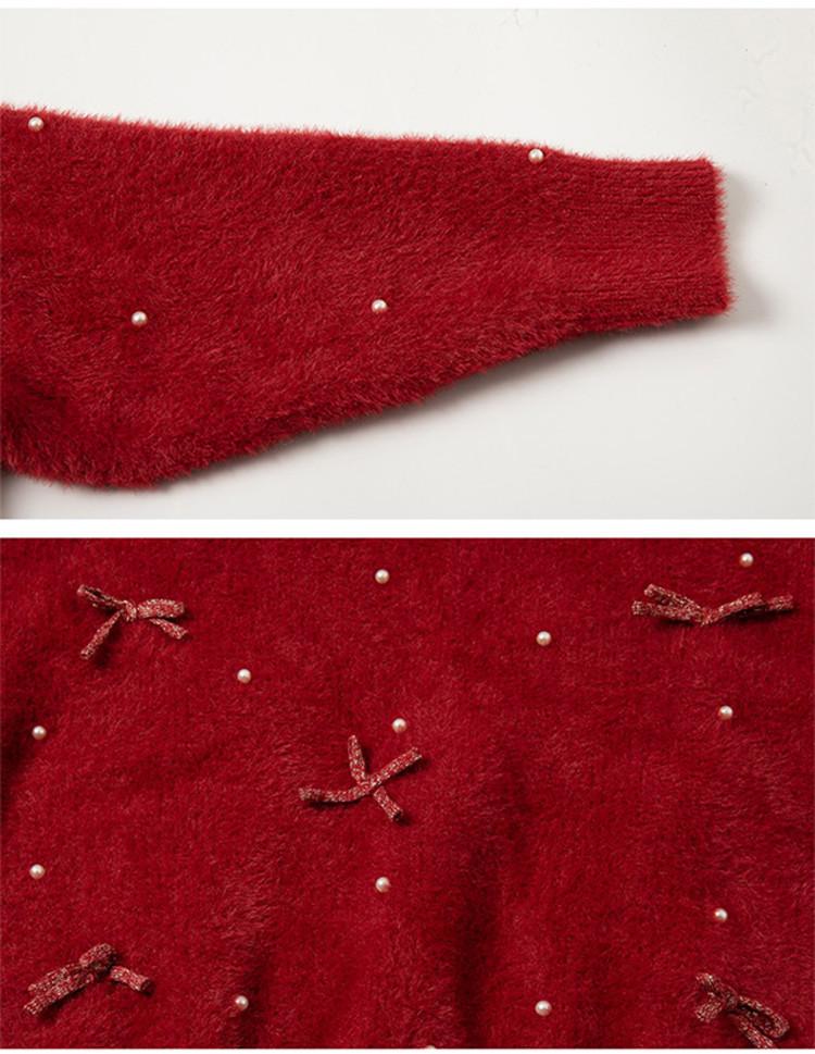 Meng Tang Tang 2025 Winter Girls' Mink Velvet Knit Sweater - Korean Style New Year Outfit