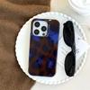 Retro Art Blue Brown Leopard Print Color Mixing Cover Case for iPhone 13 14 15 16 Pro Max Glossy Glacial Streak Phone Case