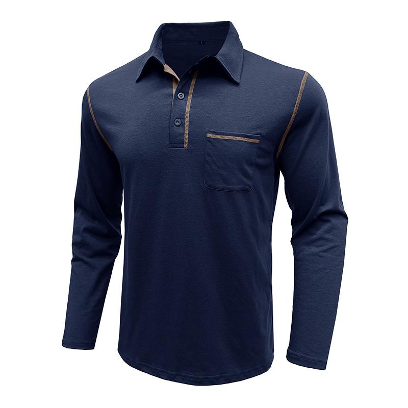 Autumn and Winter Men's Casual Long-sleeved Polo Men's Lapel T-shirt Colour Blocking Tops