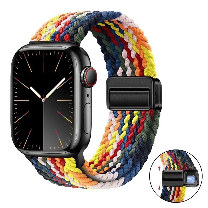Magnetic Braided Loop Strap For Apple Watch Band 45mm 41mm 44mm 42mm 46mm Ultra 3 49mm Nylon Bracelet iWatch 11 10 9 8 7 6 5 SE