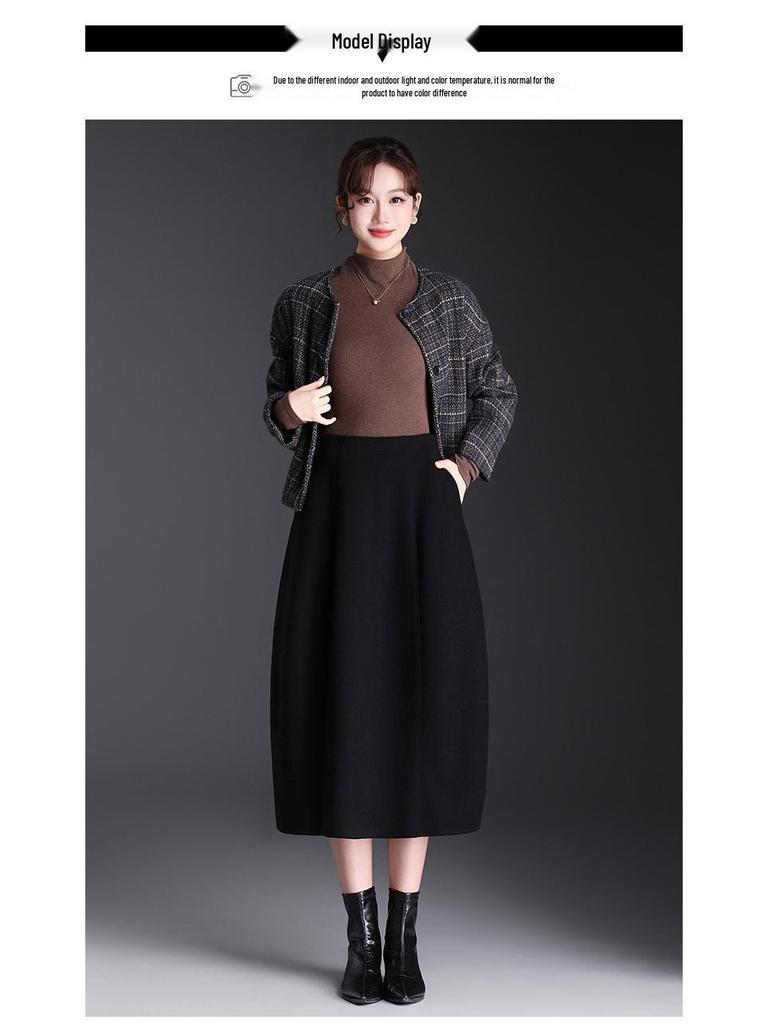 Elegant Korean Style Woolen Skirt: 2026 Winter Fashion, Elastic Waist, Slimming Bud, Mid-Length Design for Women