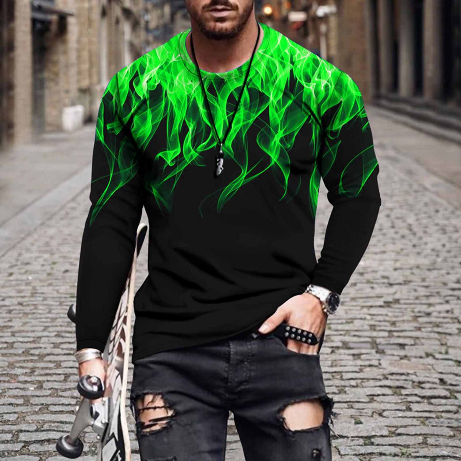 

Long Sleeve Tee Shirts For Mens Fashion Printed O-Neck T-Shirt Tops Casual Sport XL зелёный